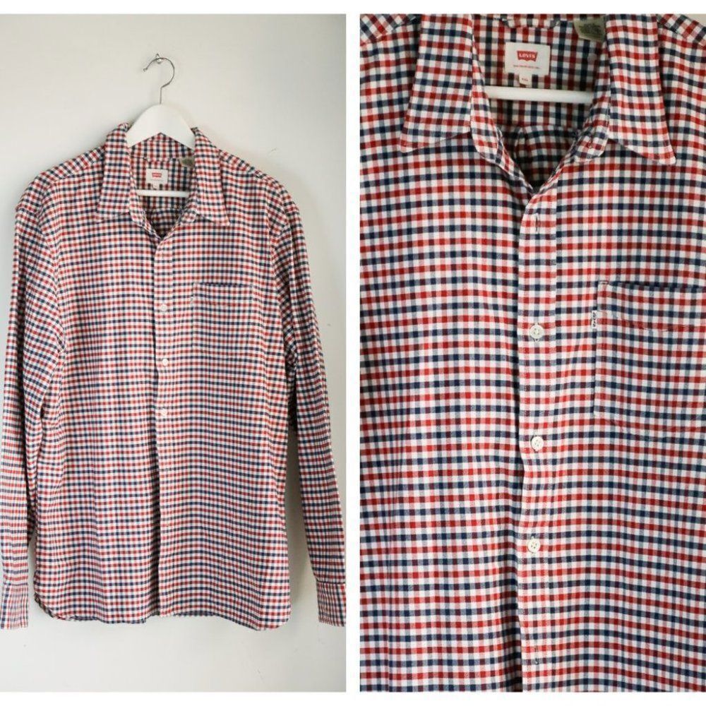 NWOT LEVI's Red Blue Checkered Print Button Up Casual Shirt XXL